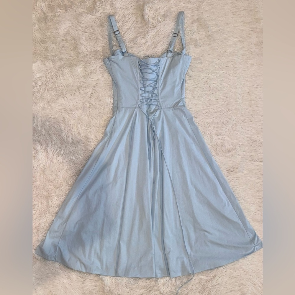 NWOT HOUSE OF CB Carmen Soft Blue Cotton Bustier Sundress sz M plus cup - Picture 5 of 8